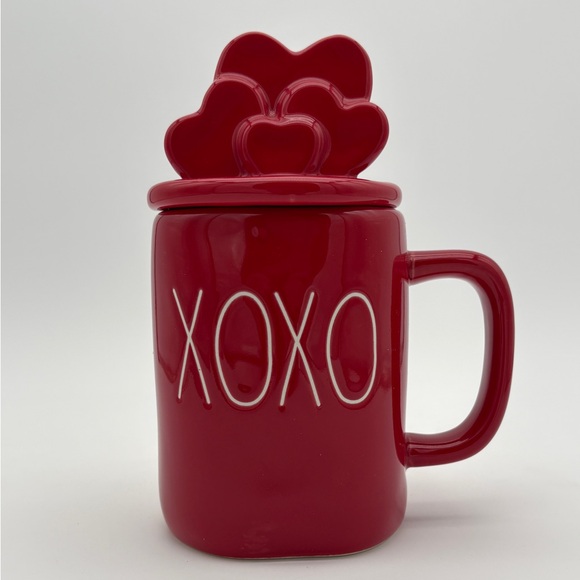 Rae Dunn Other - Pre Owned Rae Dunn Valentine Theme Red With White Text XOXO Mug with Heart Lid